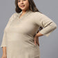 Plus Size Floral Embroidery Mandarin Collar Cotton Regular Top