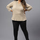 Plus Size Floral Embroidery Mandarin Collar Cotton Regular Top