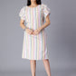 Striped Ruffles Flutter Sleeves Pure Cotton A-Line Dress