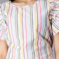 Striped Ruffles Flutter Sleeves Pure Cotton A-Line Dress