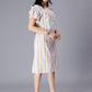 Striped Ruffles Flutter Sleeves Pure Cotton A-Line Dress