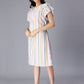 Striped Ruffles Flutter Sleeves Pure Cotton A-Line Dress