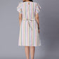 Striped Ruffles Flutter Sleeves Pure Cotton A-Line Dress
