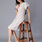 Striped Ruffles Flutter Sleeves Pure Cotton A-Line Dress