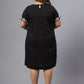 Plus Size Geometric Embroidered Round Neck Gathered Cotton A-Line Dress