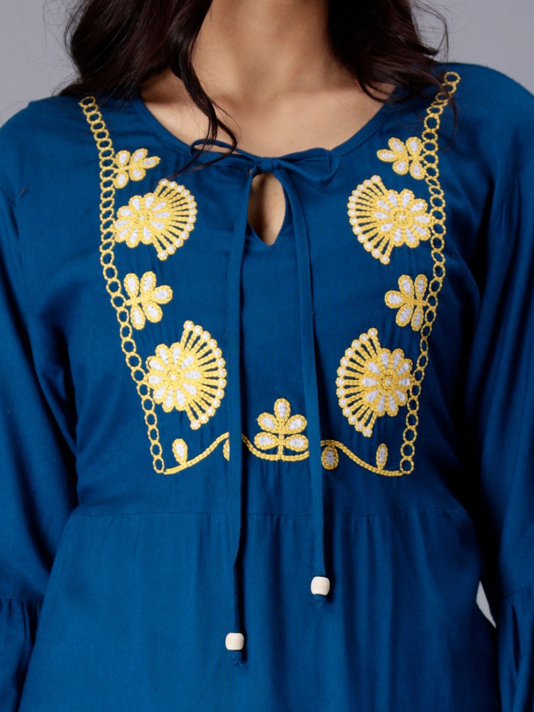 Floral Embroidered Keyhole Neck A-Line Dress