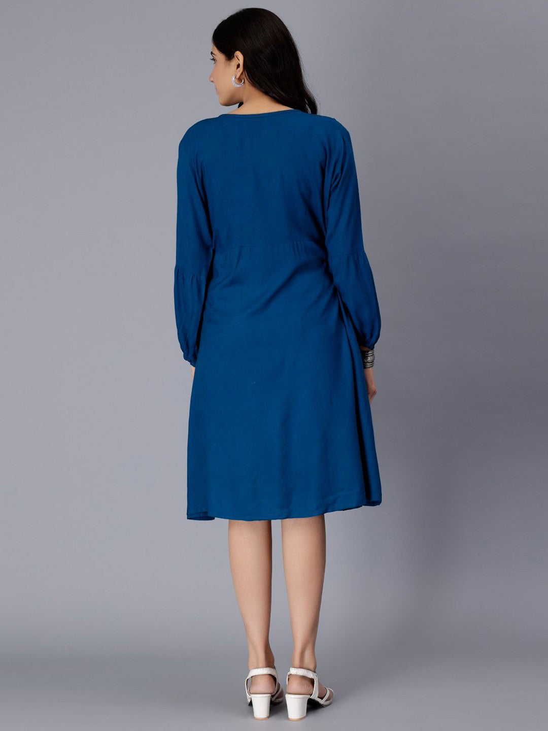 Floral Embroidered Keyhole Neck A-Line Dress
