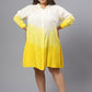 Plus Size Ombre Printed Mandarin Collar Cuffed Sleeves Shirt Dress