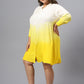 Plus Size Ombre Printed Mandarin Collar Cuffed Sleeves Shirt Dress