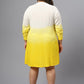 Plus Size Ombre Printed Mandarin Collar Cuffed Sleeves Shirt Dress
