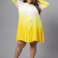 Plus Size Ombre Printed Mandarin Collar Cuffed Sleeves Shirt Dress