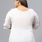 Plus Size Geometric Embroidered Tie-Up Neck Cotton Top
