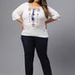 Plus Size Geometric Embroidered Tie-Up Neck Cotton Top