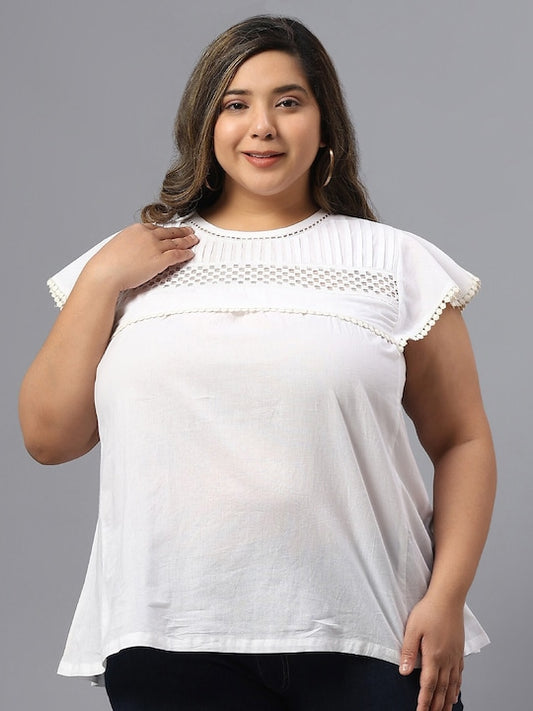 Plus Size Round Neck Cap Sleeves Top