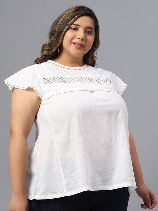 Plus Size Round Neck Cap Sleeves Top