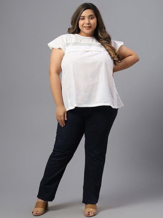 Plus Size Round Neck Cap Sleeves Top