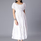 Self Design Puff Sleeves Pure Cotton Tie Up Smocked Schiffli & Tiered Midi Dress