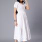 Self Design Puff Sleeves Pure Cotton Tie Up Smocked Schiffli & Tiered Midi Dress