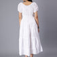 Self Design Puff Sleeves Pure Cotton Tie Up Smocked Schiffli & Tiered Midi Dress