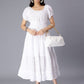 Self Design Puff Sleeves Pure Cotton Tie Up Smocked Schiffli & Tiered Midi Dress