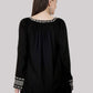 Women Black Embroidered  Tie-Up Neck Party Wear Top