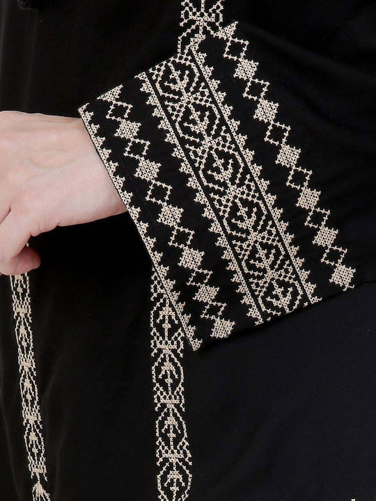 Women Black Embroidered  Tie-Up Neck Party Wear Top