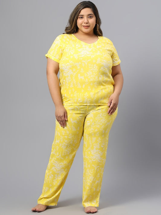 Plus Size Floral Printed Night Track-Suit