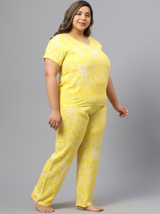 Plus Size Floral Printed Night Track-Suit