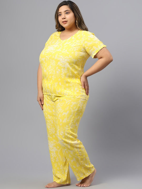 Plus Size Floral Printed Night Track-Suit