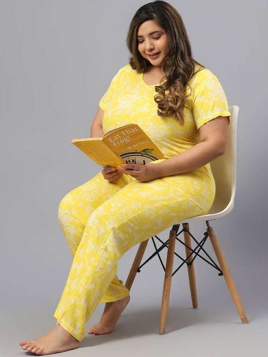 Plus Size Floral Printed Night Track-Suit
