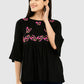 Women Black Top Casual Bell Sleeves Floral Print