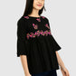 Women Black Top Casual Bell Sleeves Floral Print