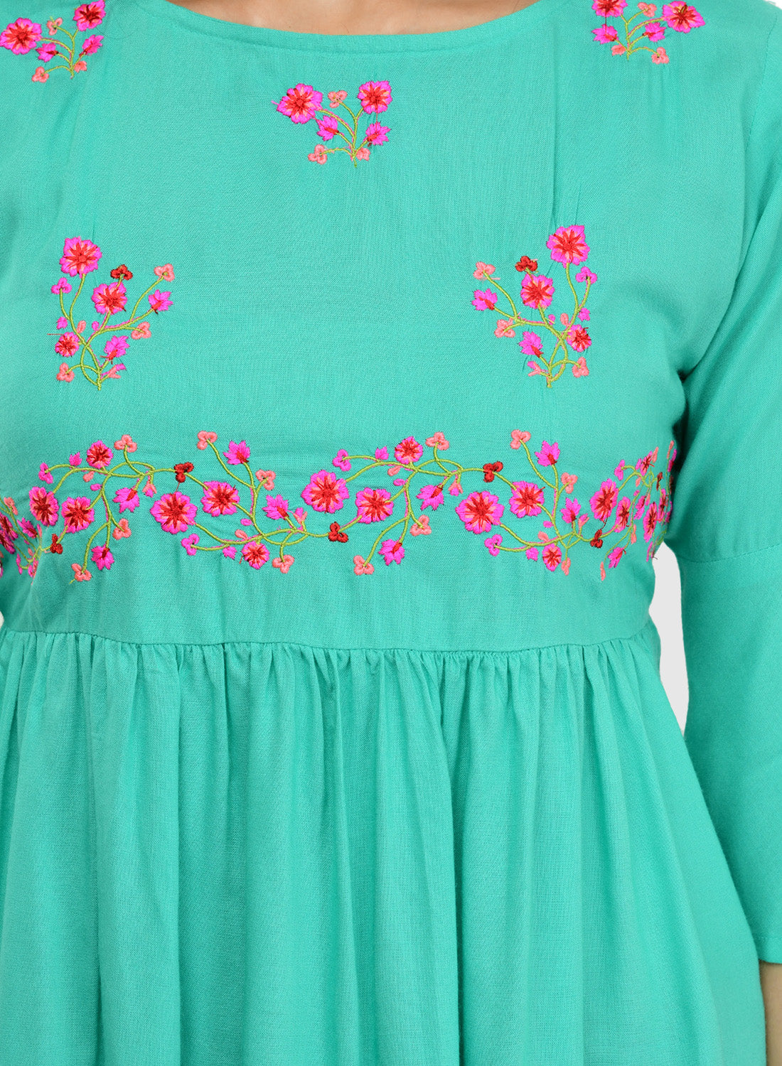 Women Teal Top Casual Bell Sleeves Floral Print