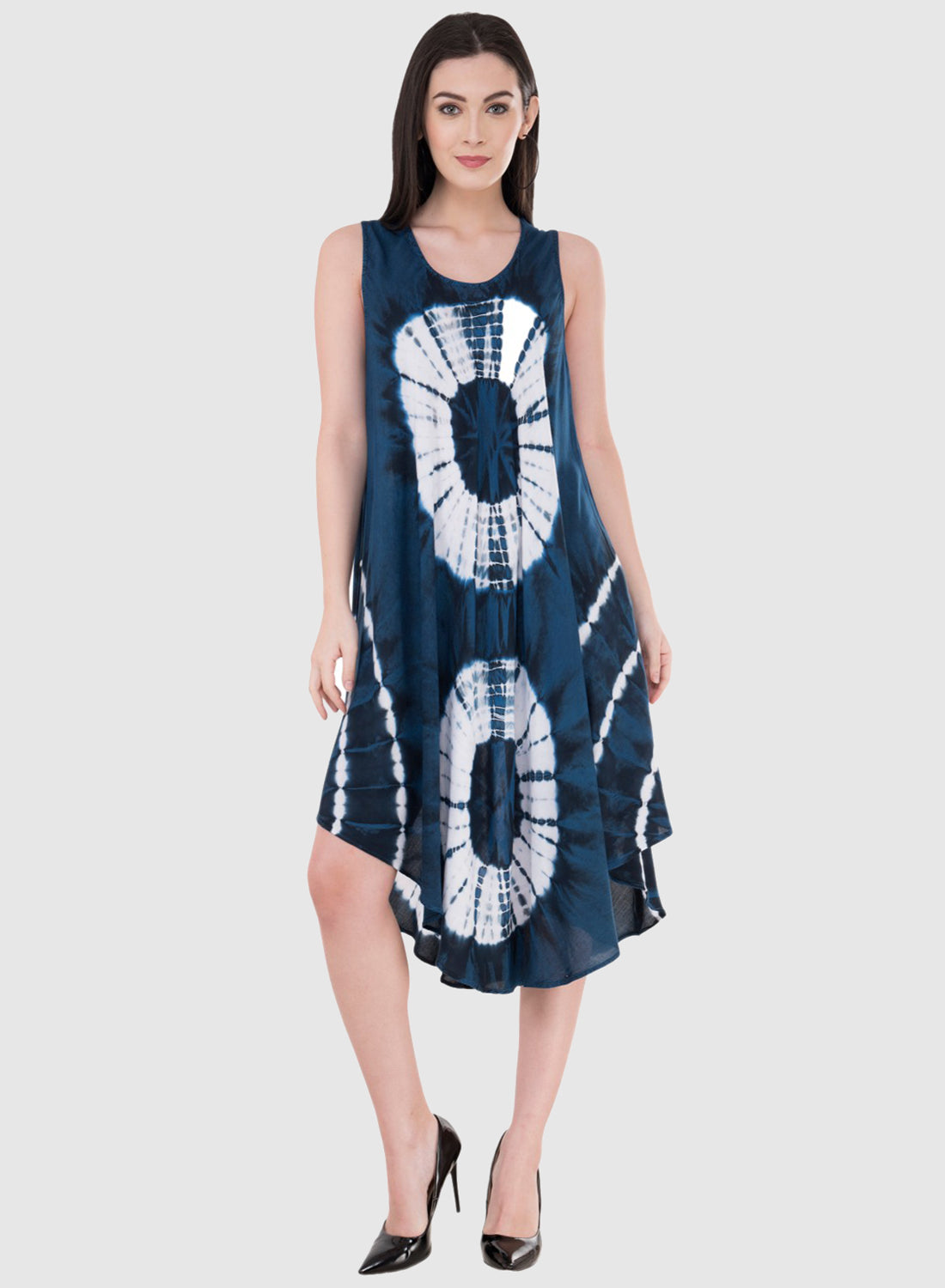 Women Dress Blue Aline Rayon Sleeveless Ombre Dye Asymmetric