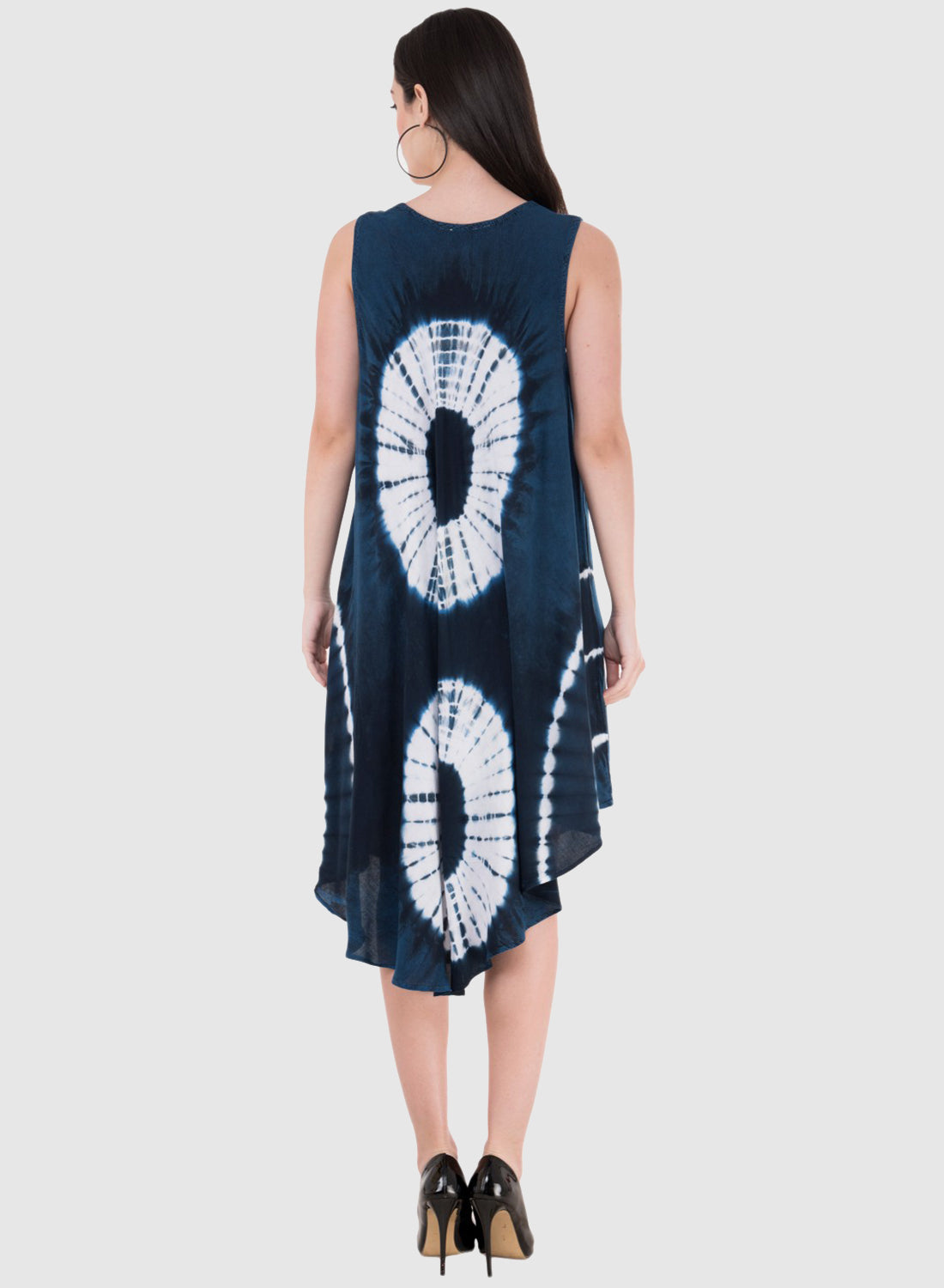 Women Dress Blue Aline Rayon Sleeveless Ombre Dye Asymmetric