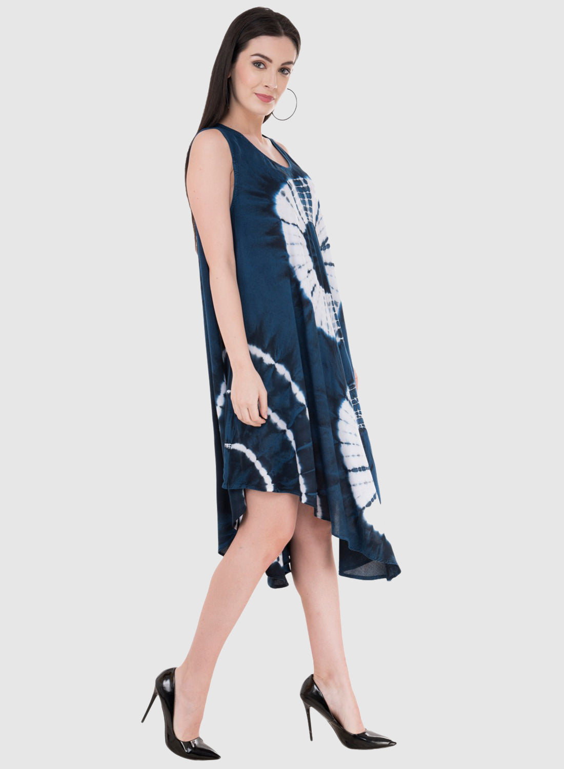 Women Dress Blue Aline Rayon Sleeveless Ombre Dye Asymmetric
