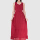 Women Dress Maroon Maxi Cotton Sleeveless