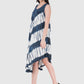 Women Dress White Blue Navy Rayon Sleeveless Ombre Dye Asymmetric