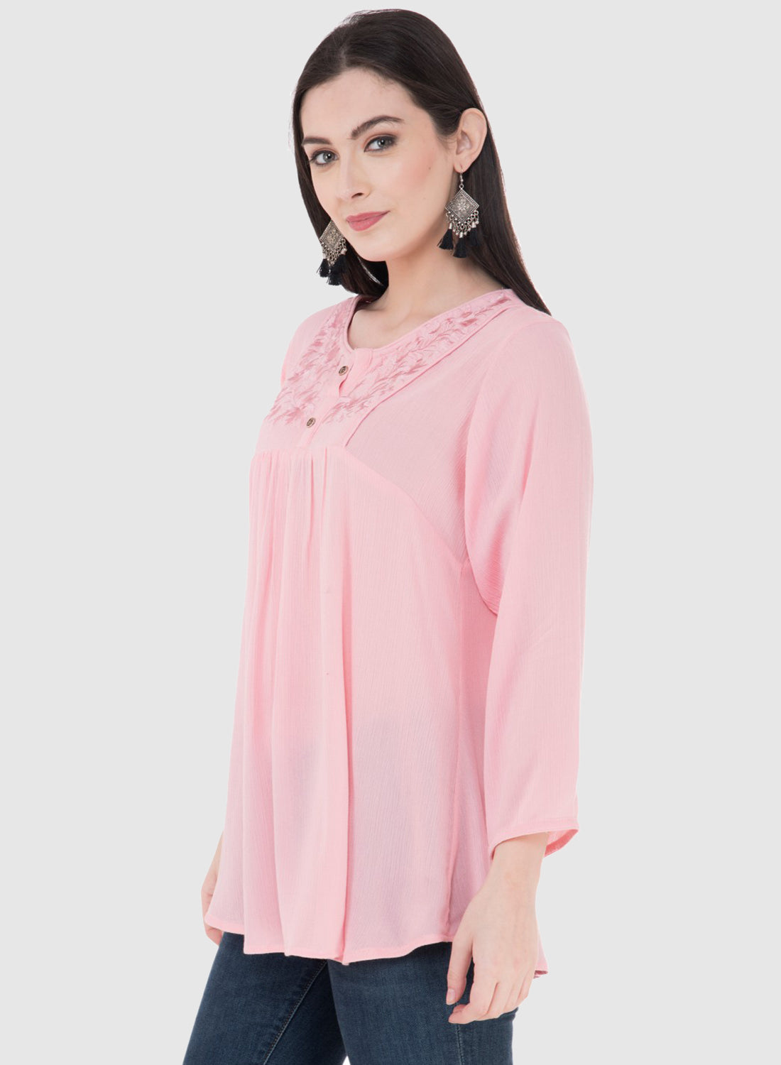 Women Top Baby Pink Fabric Rayon
