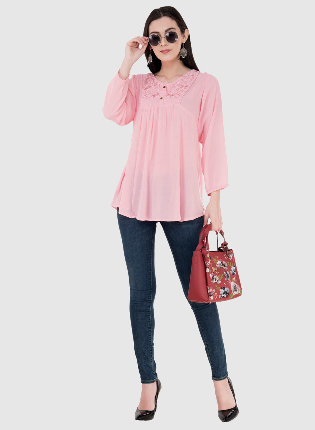 Women Top Baby Pink Fabric Rayon