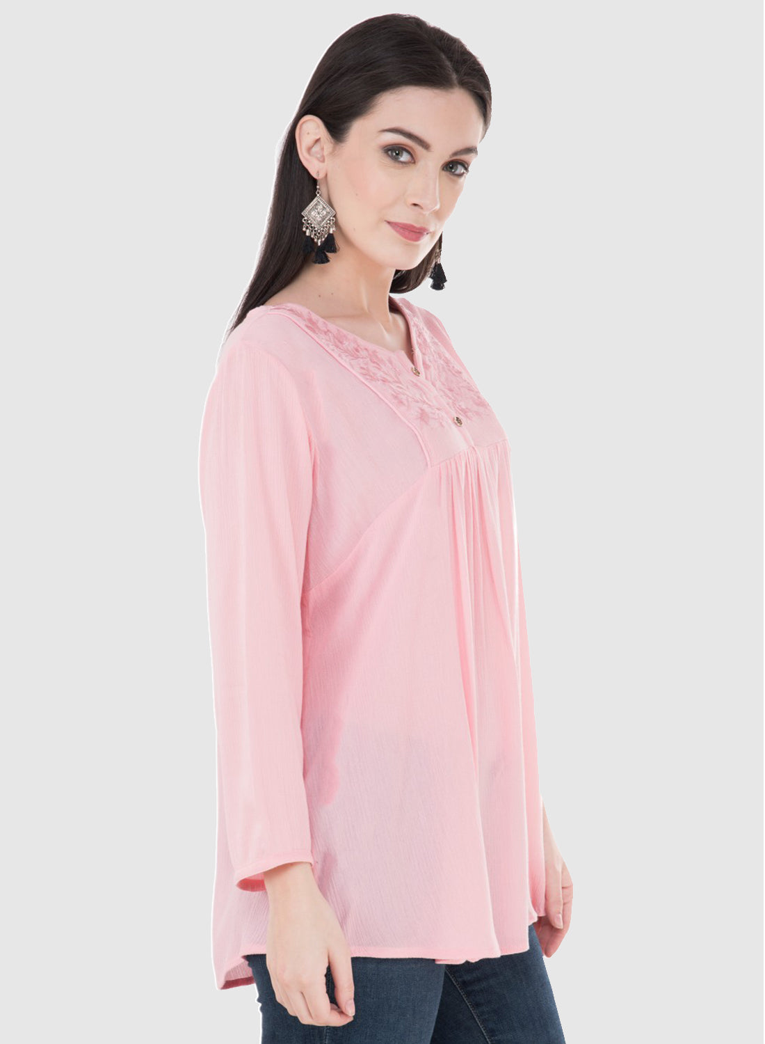 Women Top Baby Pink Fabric Rayon