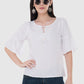 Women Top White Rayon Casual Bell Sleeve Solid