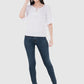 Women Top White Rayon Casual Bell Sleeve Solid