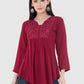 Women Top Maroon Rayon Casual Regular Fit and Flare 3/4 Sleeve