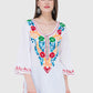 Women Top White Rayon Casual Regular Fit 3/4 Sleeve