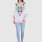 Women Top White Rayon Casual Regular Fit 3/4 Sleeve