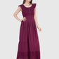 Women Dress Wine Brown Aline Cotton Long Caps Sleeve