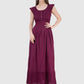 Women Dress Wine Brown Aline Cotton Long Caps Sleeve