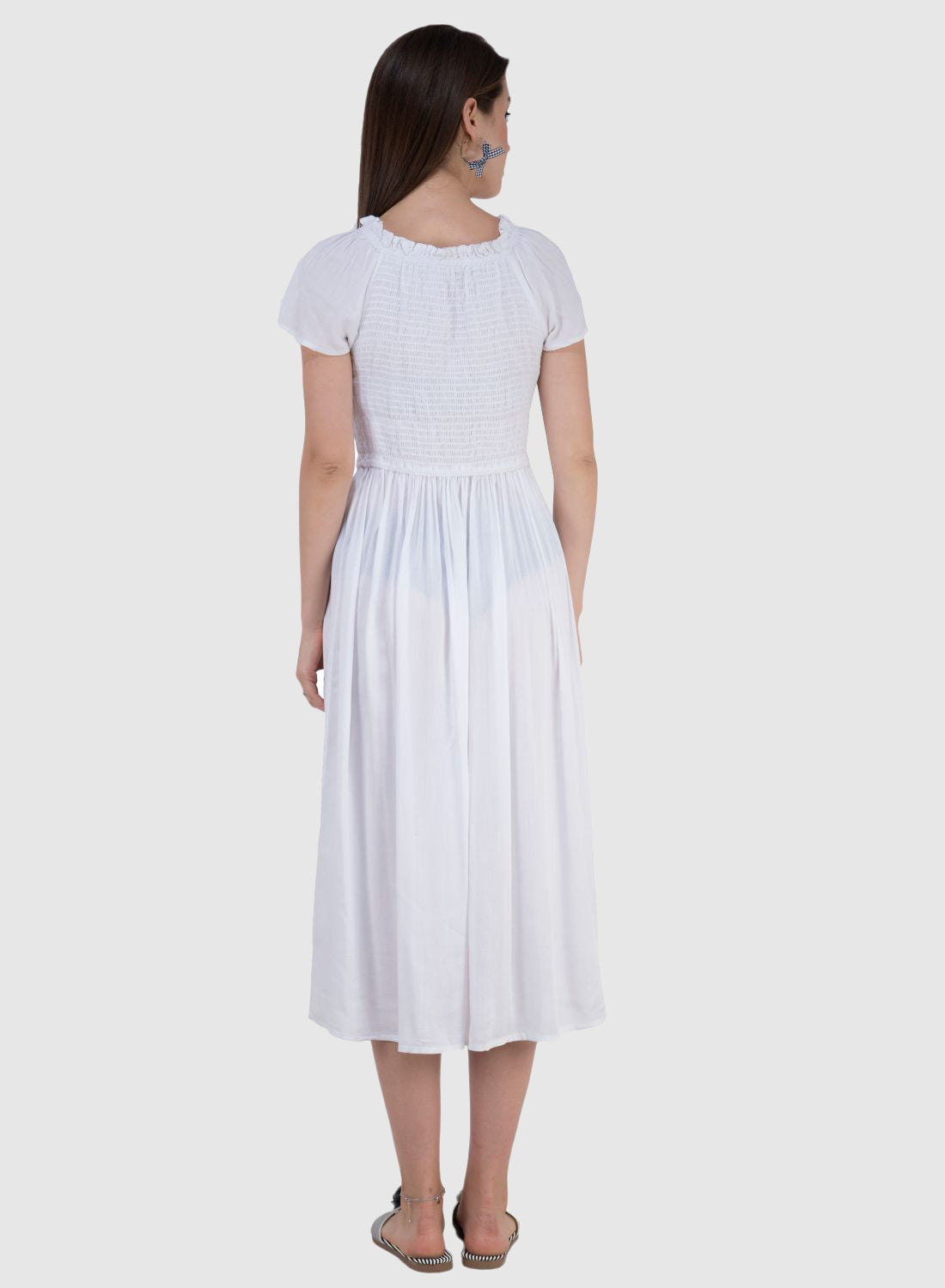 Women Dress White Aline Rayon Midi