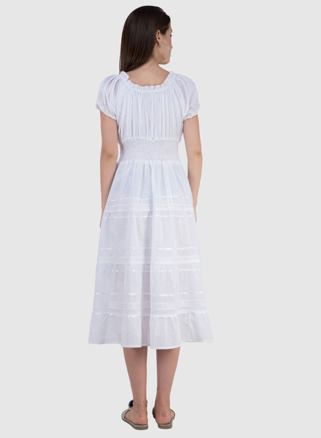 Women Dress White Fit and Flare Cotton Midi
